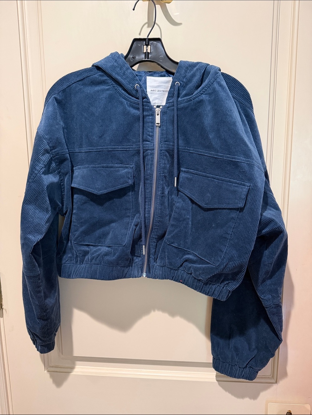 Avec Les Filles Blue Corduroy Hooded Zip Jacket for ladies